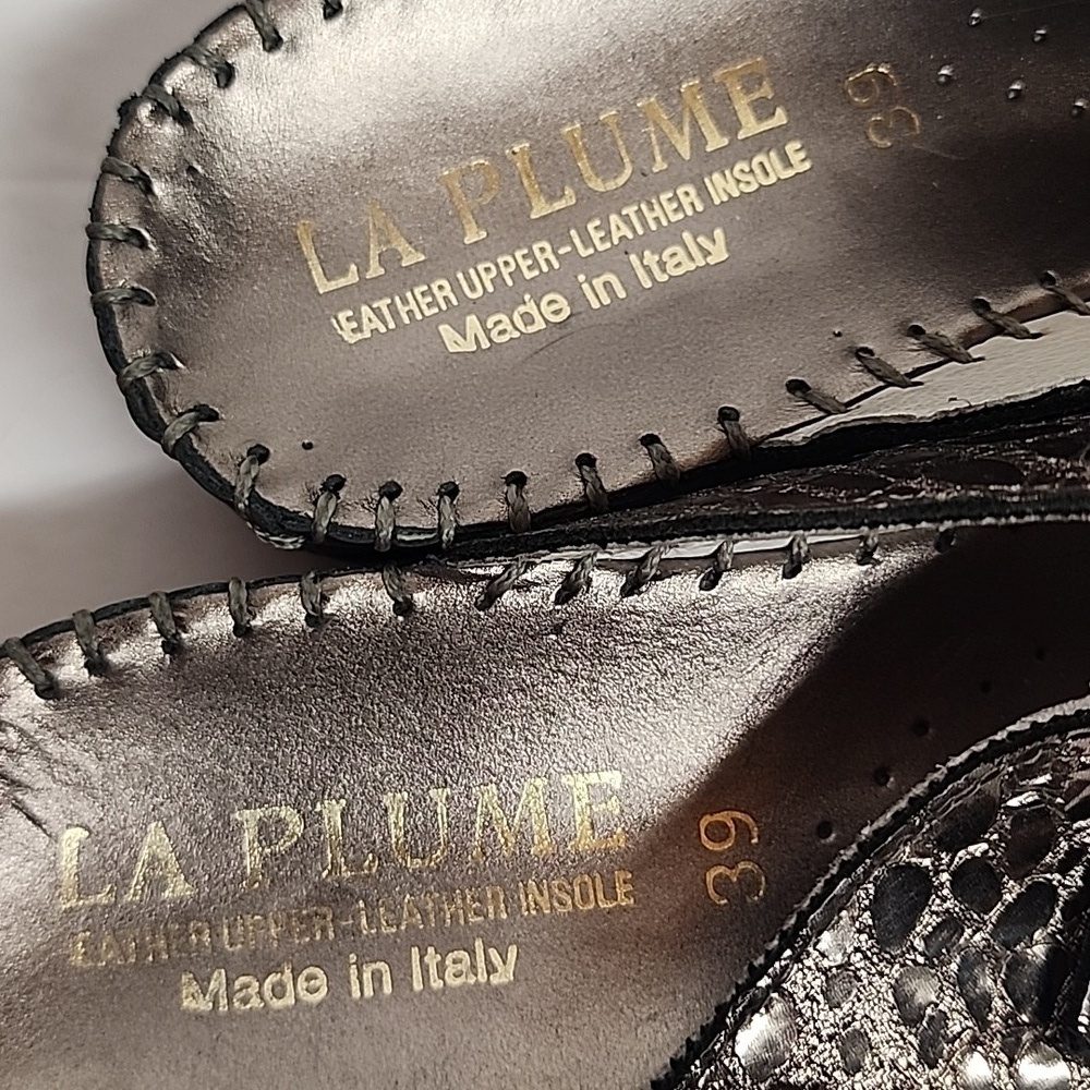LA PLUME Made In Italy Leather Women's Metallic Slide Sandals Sz 39/US 8/8.5 - Picture 4 of 10